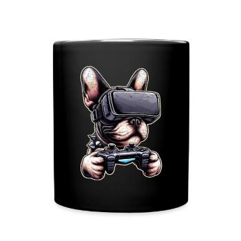 Hunde, Französische Bulldogge Videospiel VR-Brille - Tasse einfarbig - Schwarz - Vorne