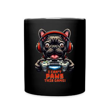 Französische Bulldogge Gamer mit Gamecontroller - Tasse einfarbig - Schwarz - Vorne