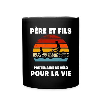 Vater und Sohn Retro Vintage Fahrrad Sonnenuntergang Papa - Tasse einfarbig - Schwarz - Vorne