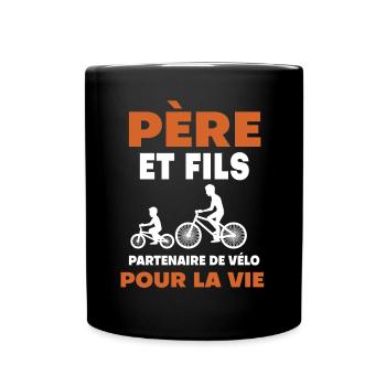 father son bike duo man dad cyclist - Full Colour Mug - black - Front