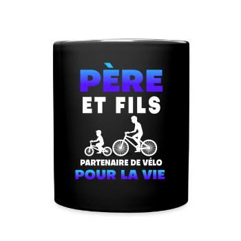 father son bike partner duo man dad cyclist - Full Colour Mug - black - Front