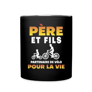 father son bike partner life dad cyclist - Full Colour Mug - black - Front