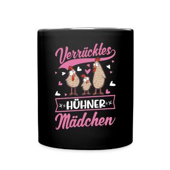 Crazy Chickens Girl Chicken Farmer Chicken - Full Colour Mug - black - Front