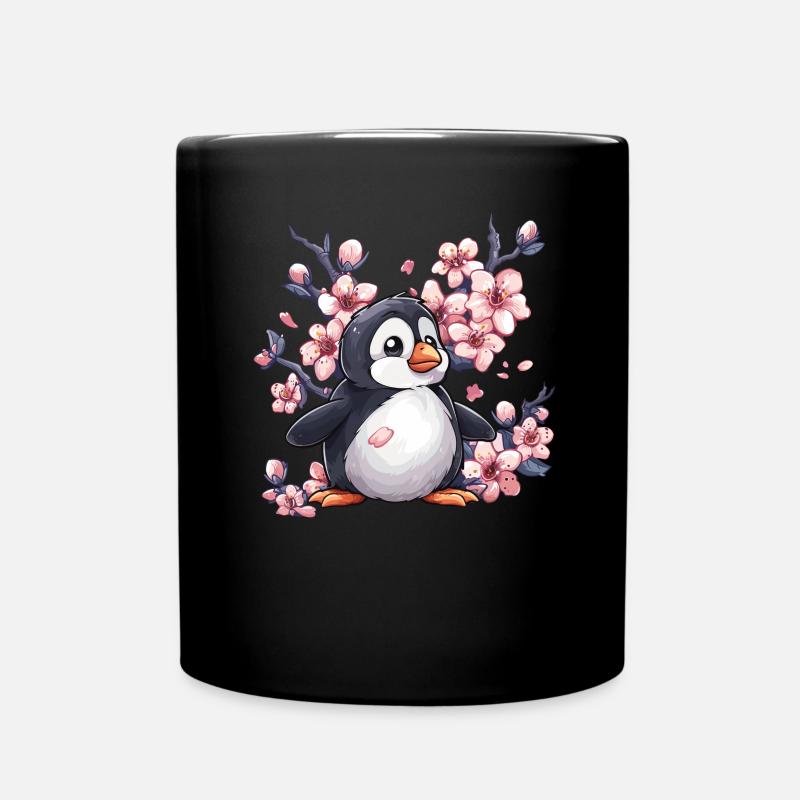 Pingouin Japonais Cerise Kawaii Pingouin Mignon - Mug uni - noir