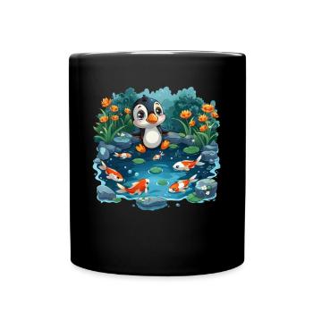 Pinguin Koi Fisch Japanisch Kawaii Pinguin Niedlic - Tasse einfarbig - Schwarz - Vorne