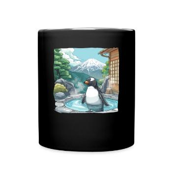 Penguin Onsen Japanese Kawaii Penguin Cute - Full Colour Mug - black - Front