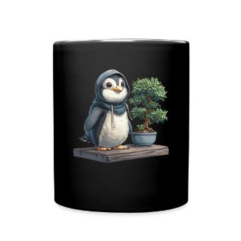 Penguin Bonsai Japanese Kawaii Penguin Cute - Full Colour Mug - black - Front