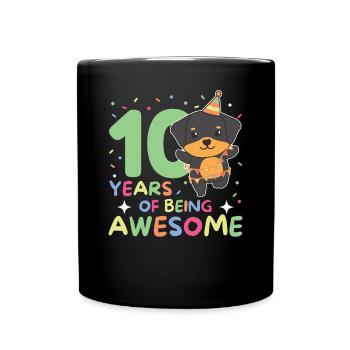 Rottweiler zum 10. Geburtstag Kinder zehn Jahre - Tasse einfarbig - Schwarz - Vorne