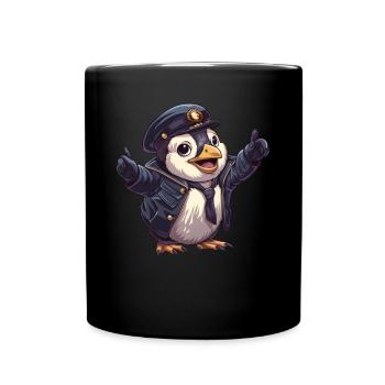 Pinguin Shinkansen Schaffner Japanisch Kawaii Ping - Tasse einfarbig - Schwarz - Vorne
