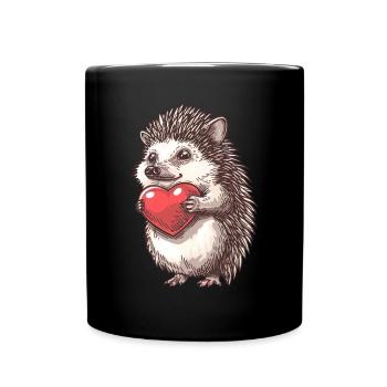 Adorable Hedgehog Holding Heart Illustration for - Tasse einfarbig - Schwarz - Vorne
