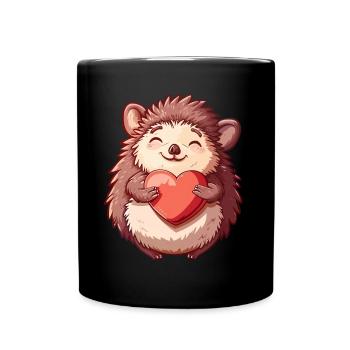 Mignon hérisson souriant tenant un coeur - Adorable - Mug uni - noir - Devant