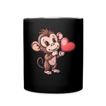 Mignon singe tenant une illustration de coeur - Mug uni - noir - Devant