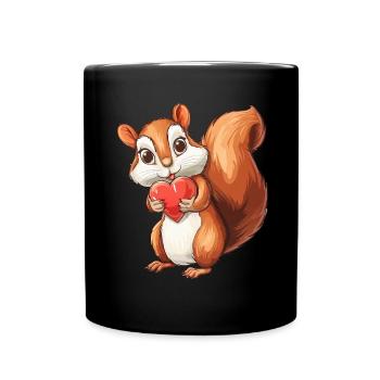 Adorable écureuil tenant un coeur - Cute Woodland - Mug uni - noir - Devant