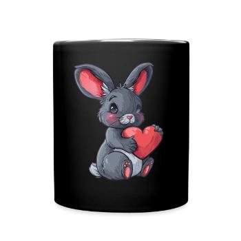 Mignon lapin tenant une illustration de coeur parfaite pour - Mug uni - noir - Devant