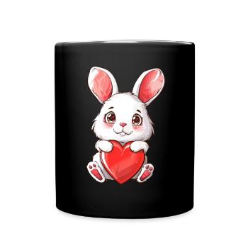 Adorable Bunny Holding Heart Illustration for - Tasse einfarbig - Schwarz - Vorne