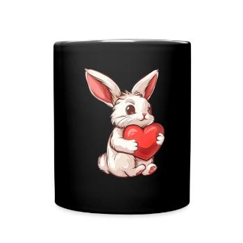 Adorable lapin tenant une illustration de coeur - Mug uni - noir - Devant