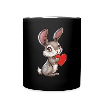 Adorable Bunny Holding Heart - Cute Rabbit - Tasse einfarbig - Schwarz - Vorne