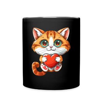 Cute Orange Cat Holding Heart Adorable - Tasse einfarbig - Schwarz - Vorne