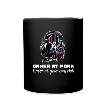 Gamer at work Enter at your own risk Beruf Arbeit - Full Colour Mug - black - Front
