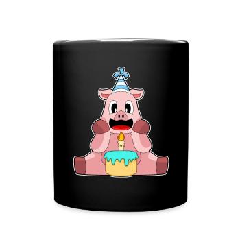 Gâteau d’anniversaire de cochon - Mug uni - noir - Devant