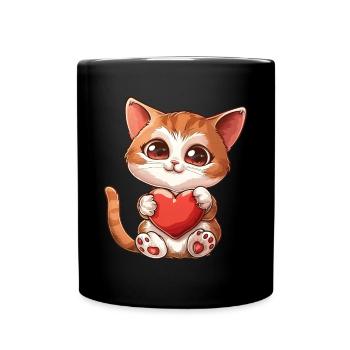 Adorable Kitten Holding Heart With Big Eyes - Tasse einfarbig - Schwarz - Vorne