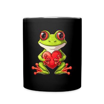 Adorable Frog Holding Heart Illustration for Kids - Tasse einfarbig - Schwarz - Vorne