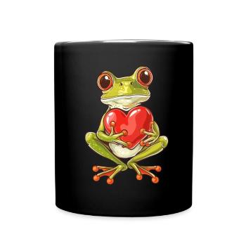 Adorable Frog Holding Heart with Big Eyes and - Full Colour Mug - black - Front