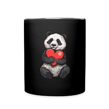 Cute Panda Holding Red Heart Drawing Perfect for - Full Colour Mug - black - Front
