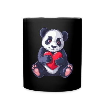 Cute Panda Holding Heart Adorable Animal Love - Tasse einfarbig - Schwarz - Vorne