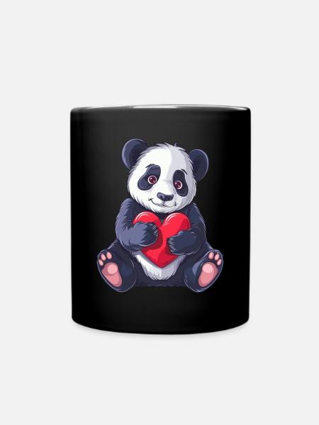 Cute Panda Holding Heart Adorable Animal Love - Tasse einfarbig - Schwarz