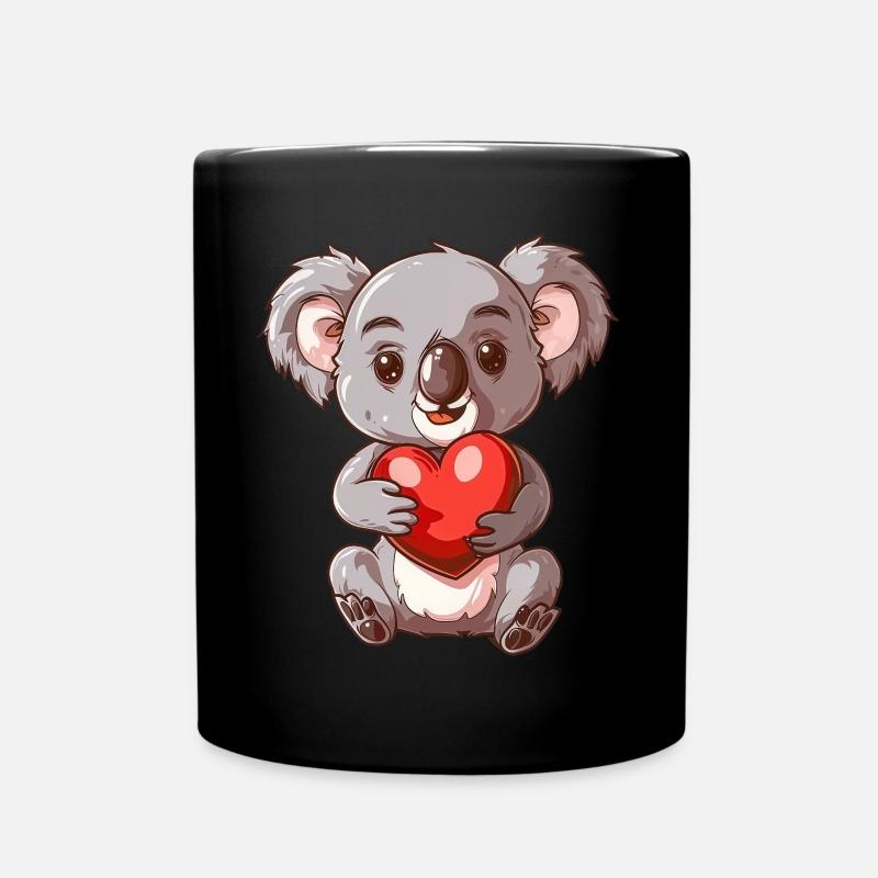 Mignon Koala tenant un coeur avec une expression adorable - Mug uni - noir