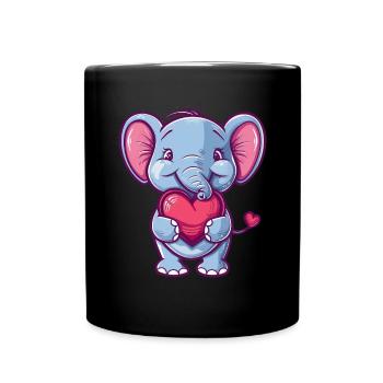 Adorable Elephant Holding Heart Cartoon - Tasse einfarbig - Schwarz - Vorne