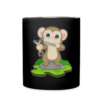 Affe Steinschleuder - Tasse einfarbig - Schwarz - Vorne