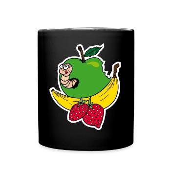 Happy Worm - liebevolle Früchte - Tasse einfarbig - Schwarz - Vorne