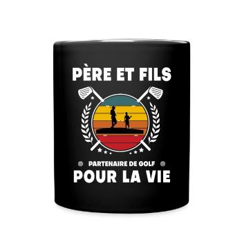 Vater und Sohn Vintage Golf Retro Papa Golfer - Tasse einfarbig - Schwarz - Vorne