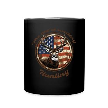 Hunting, USA, America, Deer, Country, Flag, America - Full Colour Mug - black - Front