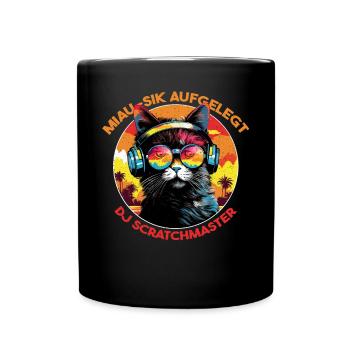 Katze, DJ Katze, Tierliebhaber, Geschenk, Musik - Tasse einfarbig - Schwarz - Vorne