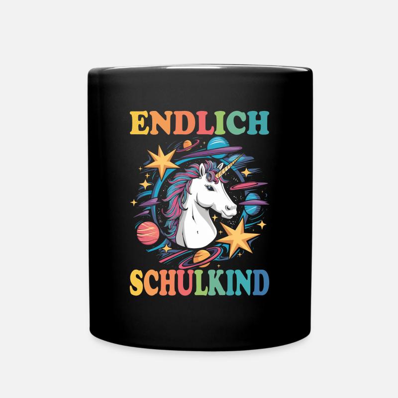 Endlich Schulkind Einhorn Weltraum Abenteuer - Tasse einfarbig - Schwarz