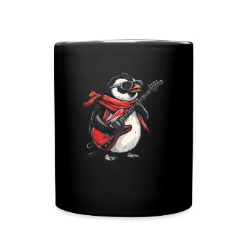 Penguin Electric Guitar Rock Kawaii Penguin - Full Colour Mug - black - Front