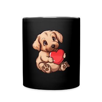 Adorable Puppy Holding a Heart - Full Colour Mug - black - Front