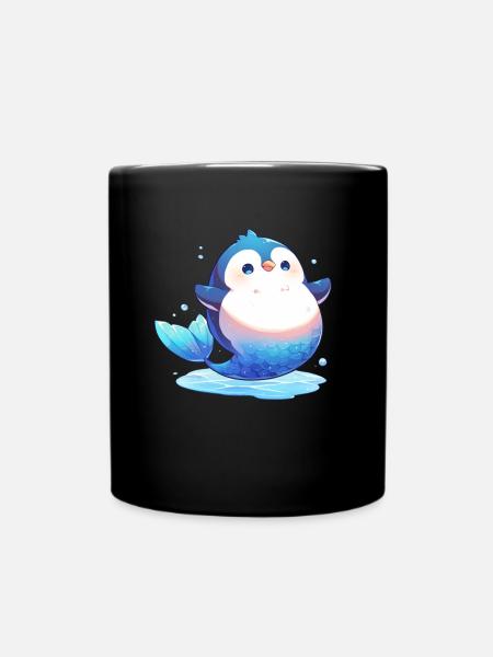Pinguin Meerjungfrau Kawaii Pinguin Niedlich - Tasse einfarbig - Schwarz
