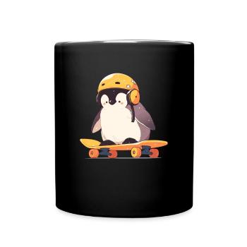 Penguin Skater Kawaii Penguin Cute - Full Colour Mug - black - Front