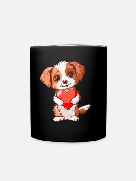 Adorable chiot tenant coeur illustration parfaite - Mug uni - noir