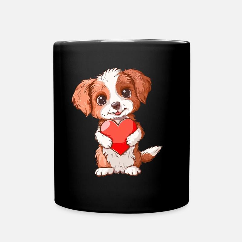Adorable chiot tenant coeur illustration parfaite - Mug uni - noir