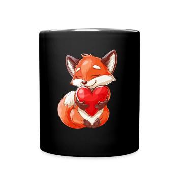 Cute Fox Holding Heart Illustration for Animal - Tasse einfarbig - Schwarz - Vorne
