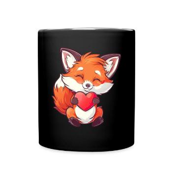 Adorable Fox Holding Heart Illustration - Full Colour Mug - black - Front