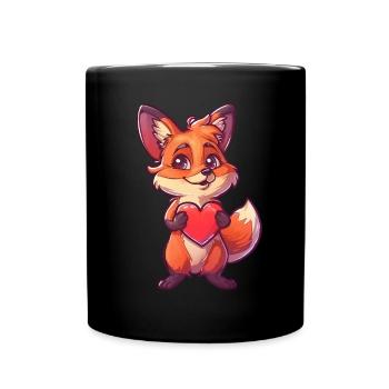 Adorable Fox Holding Heart Cute Animal - Tasse einfarbig - Schwarz - Vorne