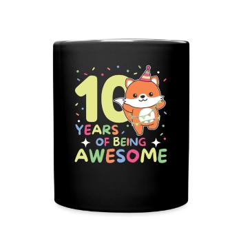 Fuchs zum 10. Geburtstag Kinder zehn Jahre alt - Tasse einfarbig - Schwarz - Vorne