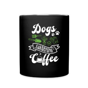 Dogs Gardening Coffee - Hobby Gardener & Cat Lover - Full Colour Mug - black - Front