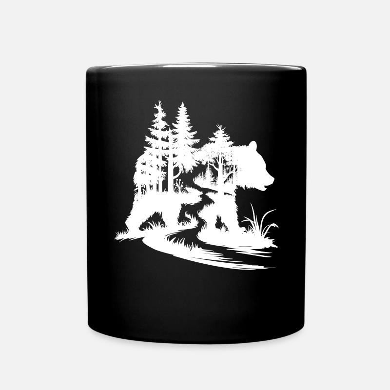 Bären Silhouette Wald Kunst - Tasse einfarbig - Schwarz